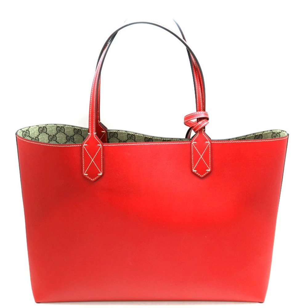 Gucci Tote GG Reversible Brown Red Bag Leather